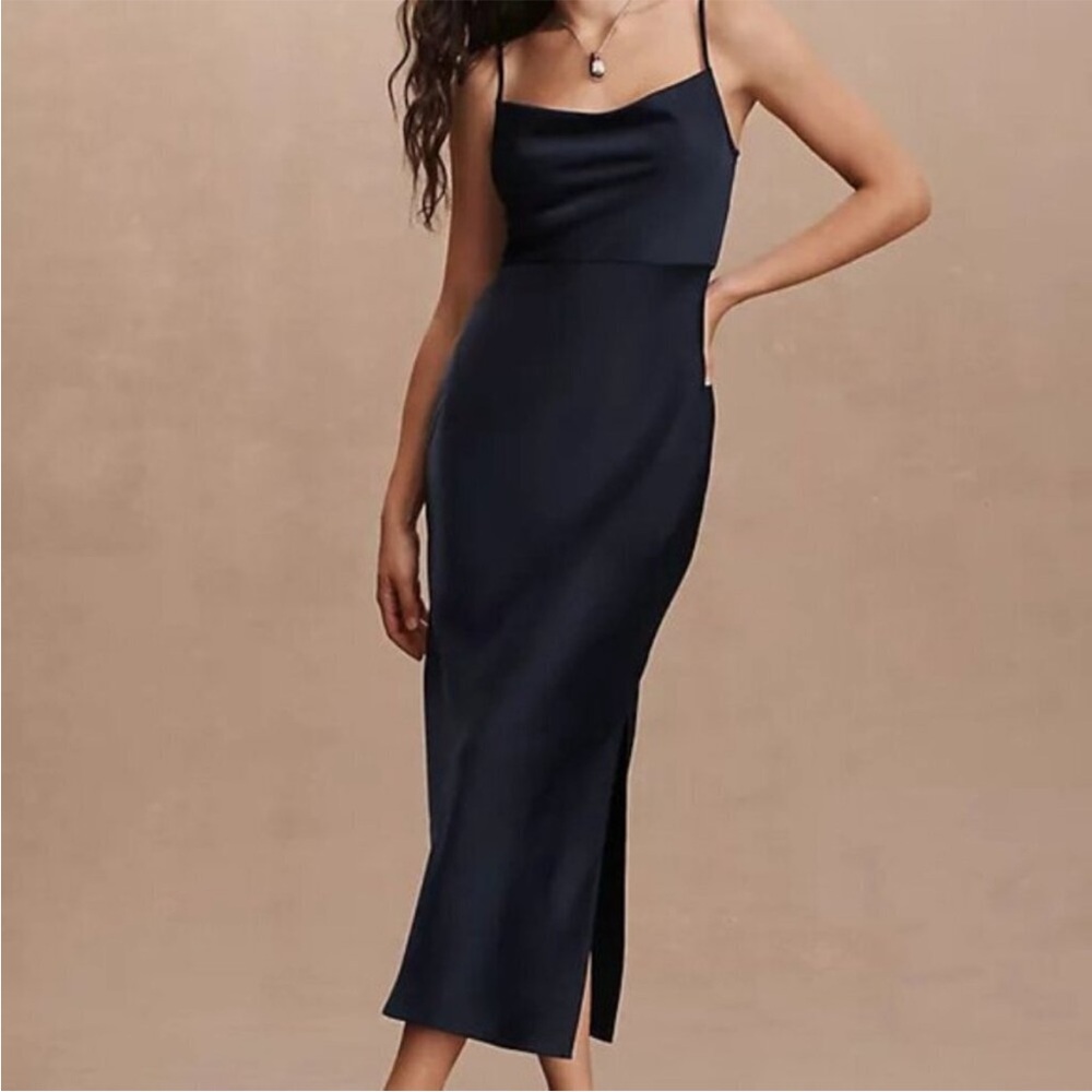 BHLDN Black Cali Satin Charmeuse Midi Slip Dress - 4